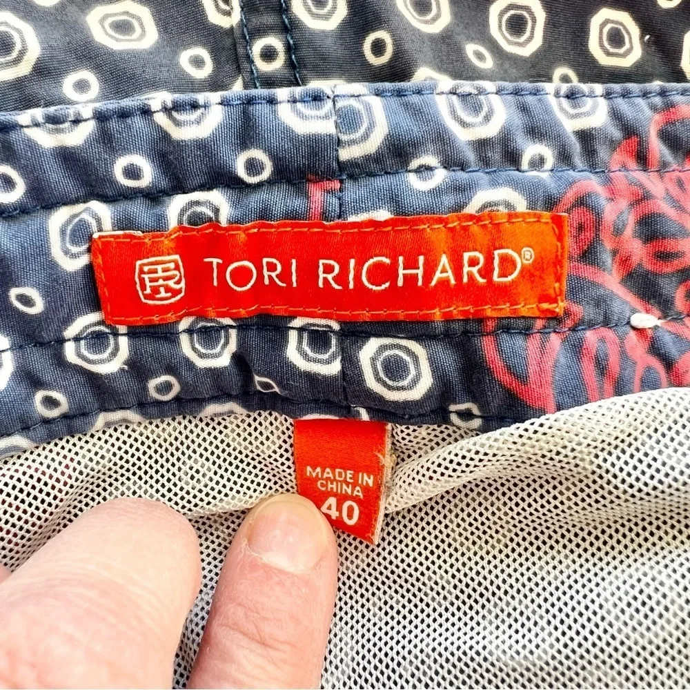 Tori Richard Men’s Swim Trunks 40 Navy Blue Red Leaf Dot Print Board Shorts